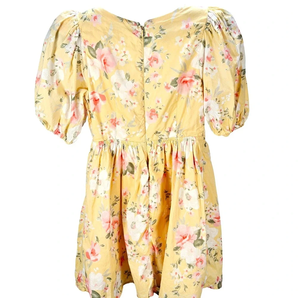 Women's Abercrombie Small Babydoll Milkmaid Midi Dress Yellow Floral Puff Sleeve